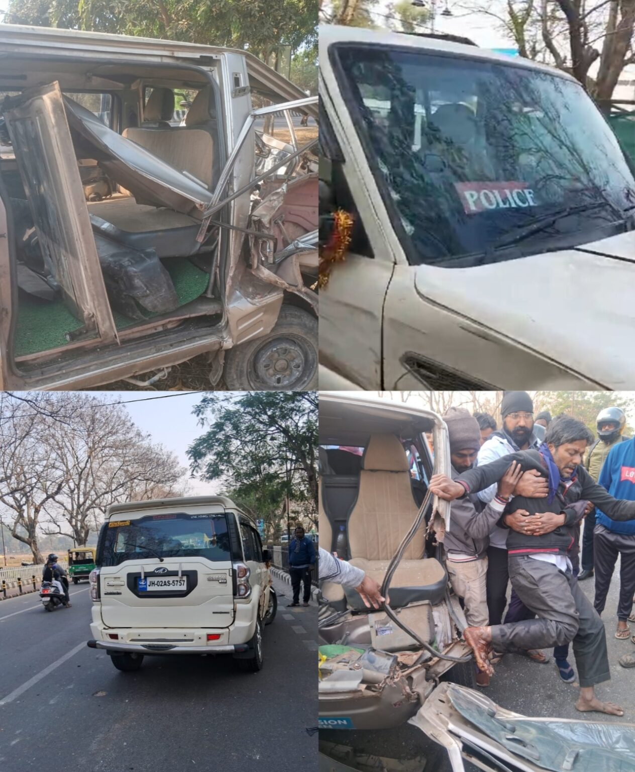 रांची के धुर्वा में IPS की स्कॉर्पियो के साथ टक्कर में स्कूल वैन बुरी तरह क्षतिग्रस्त, चालक घायल, बाल-बाल बचे बच्चे