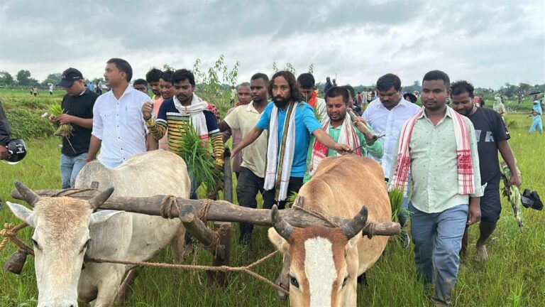 रिम्स-2 की अधिग्रहित जमीन पर आंदोलकारियों ने चलाया हल
