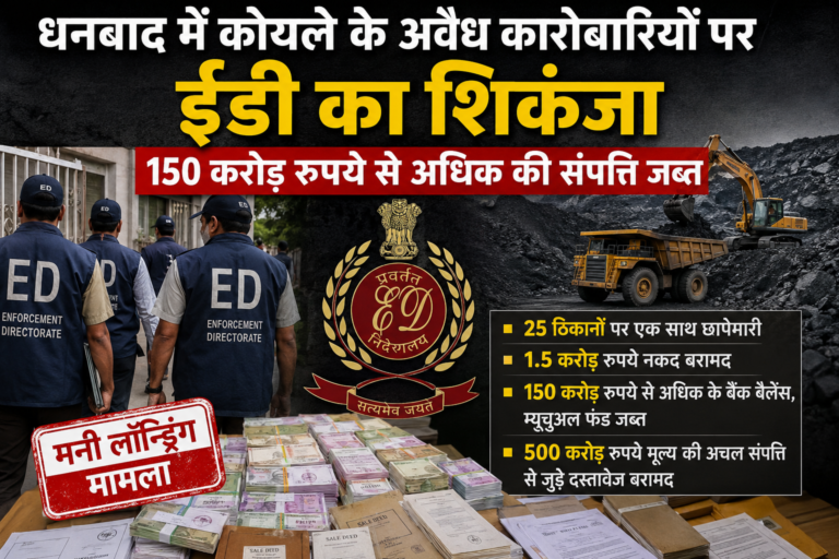 धनबाद में अवैध कोयला कारोबार पर ईडी की बड़ी कार्रवाई, 150 करोड़ से अधिक की संपत्ति जब्त