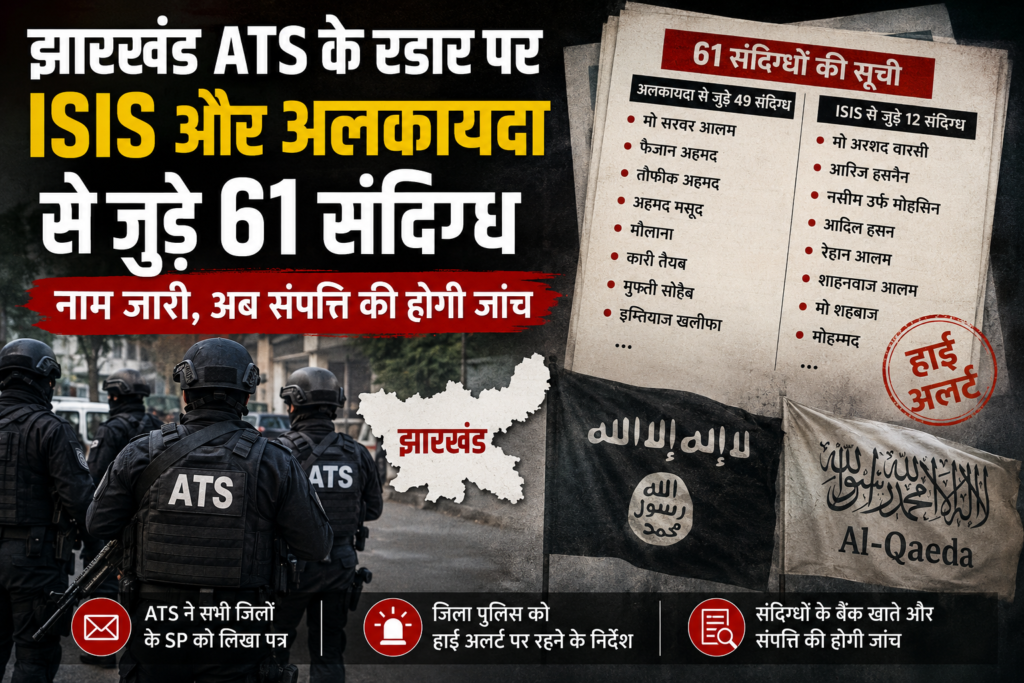 झारखंड ATS के रडार पर ISIS और अलकायदा से जुड़े 61 संदिग्ध, जिलों को अलर्ट, संपत्ति और बैंक खातों की होगी जांच