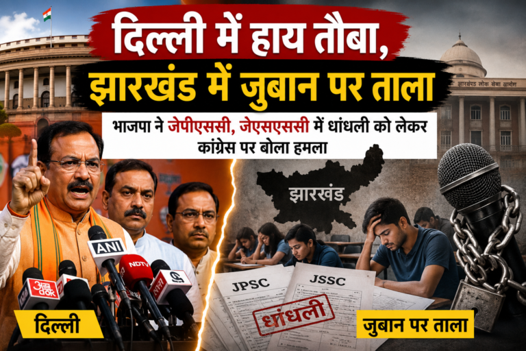दिल्ली में हाय तौबा, झारखंड में जुबान पर ताला, भाजपा ने जेपीएससी, जेएसएससी में धांधली को लेकर कांग्रेस पर बोला हमला, देखें वीडियो