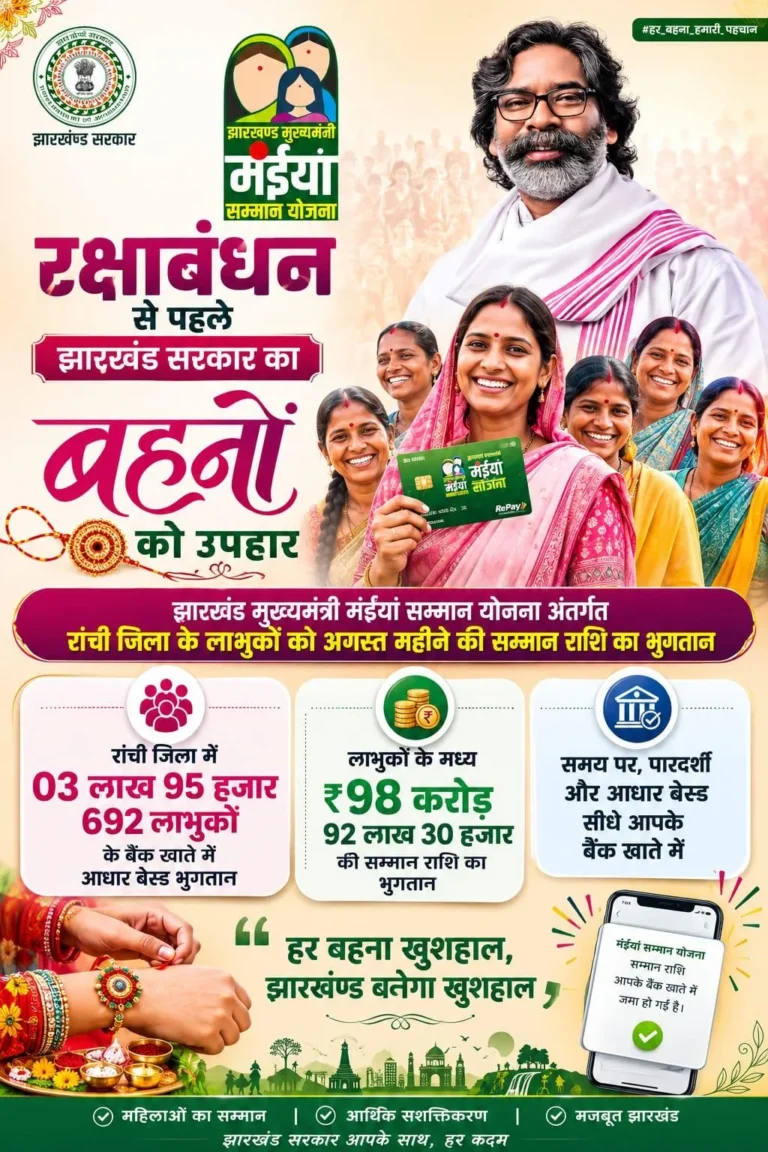 रक्षाबंधन से पहले रांची की महिलाओं को हेमंत सरकार का बड़ा तोहफा, चेक करें अपना एकाउंट