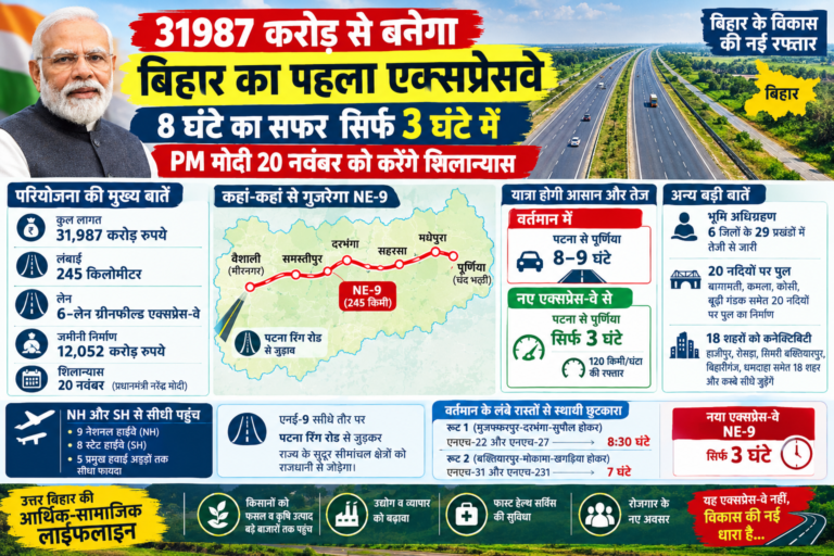 31987 करोड़ से बनेगा बिहार का पहला एक्सप्रेसवे, 8 घंटे का सफर सिर्फ 3 घंटे में, PM मोदी 20 नवंबर को करेंगे शिलान्यास